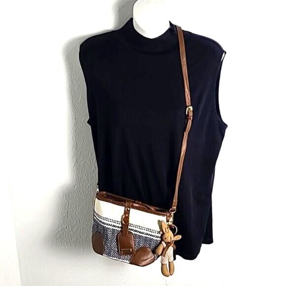 Tricolor Small Crossbody Purse Rabbit Keychain, Brown, Beige & Black Print,NWOT - Picture 2 of 10